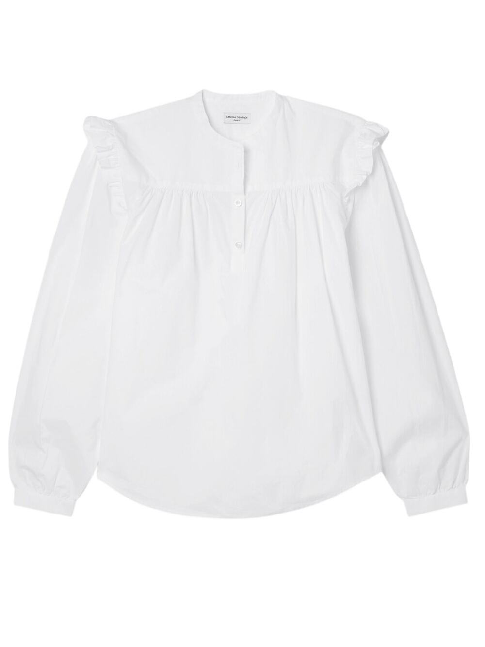 Officine Generale Ruffled White Charline Blouse Size L
